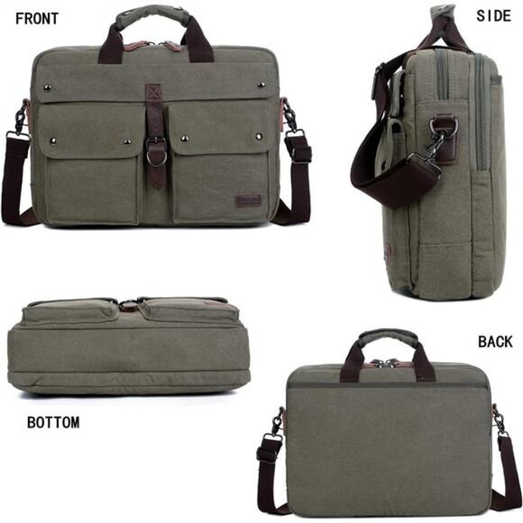 17 inch Canvas Bag Messenger Bag Green - Picture 6 of 7